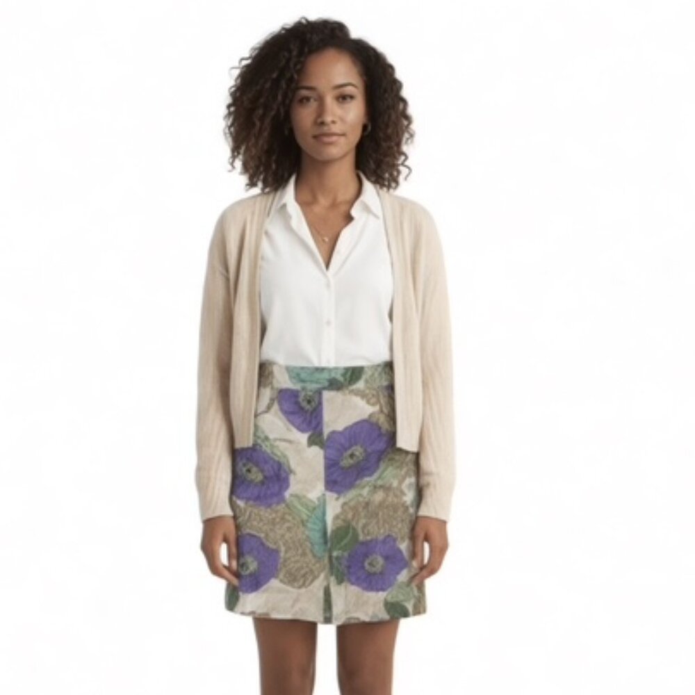 Ann Taylor Loft Floral Button Detail Career Pencil Skirt